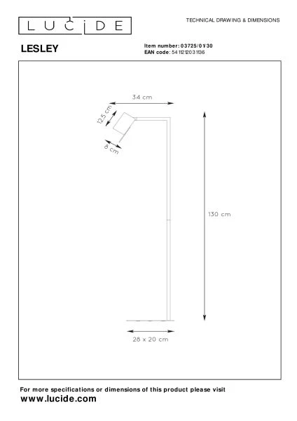 Lucide LESLEY - Lampadaire / lampe de lecture - 1xGU10 - Noir - TECHNISCH